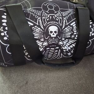 Gothic Black and White Travel Bag with Skeletal Design